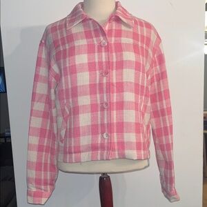 CHARLIE B Pink and White Plaid Blazer